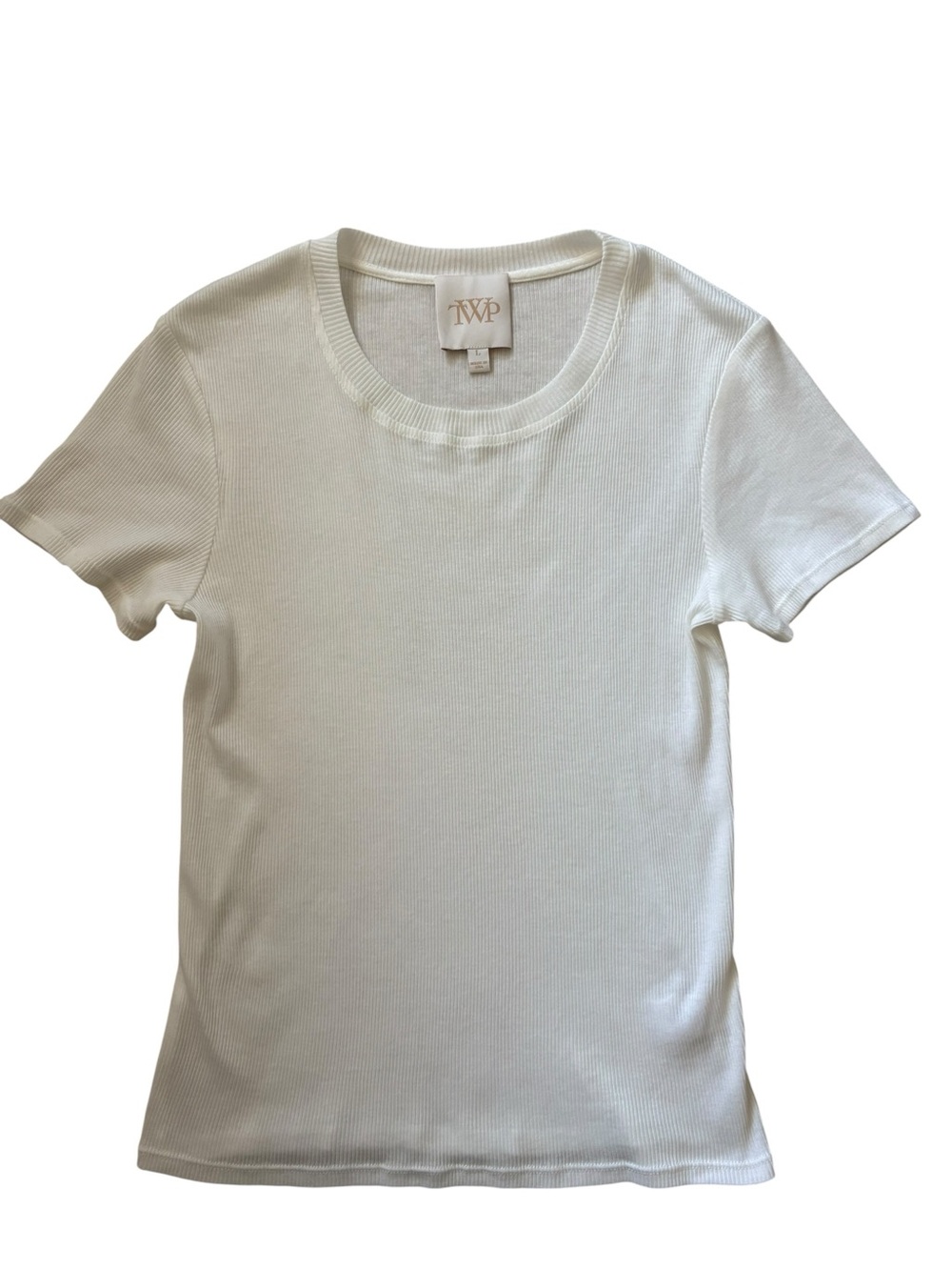 TWP 100% Cotton Fine Ribbed Crewneck Tee Shirt White Made in USA Large